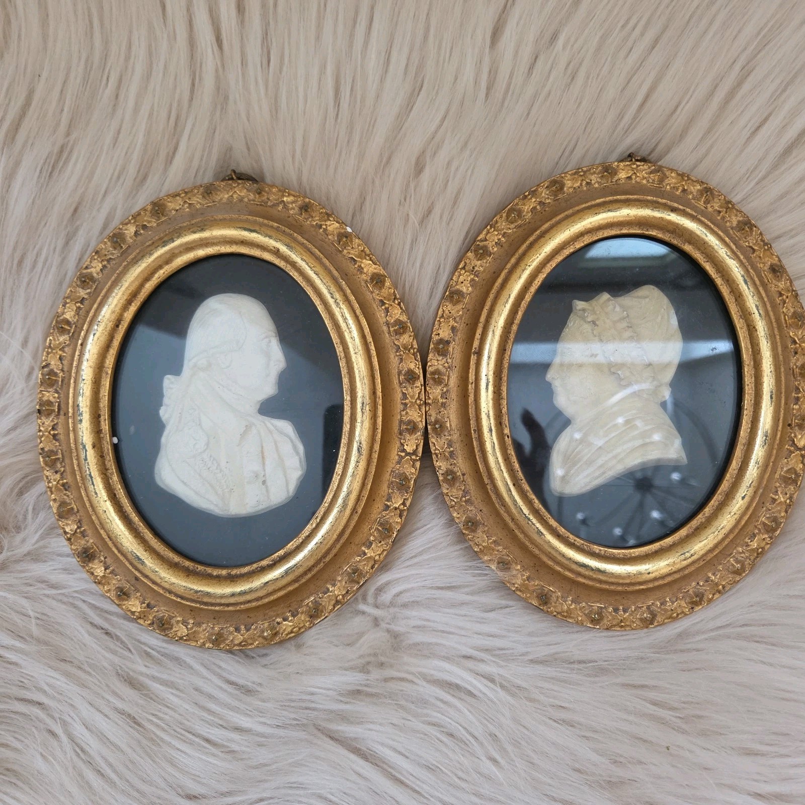 Vintage Borghese George & Martha Washington Cameo Relief Portraits Gold Frames