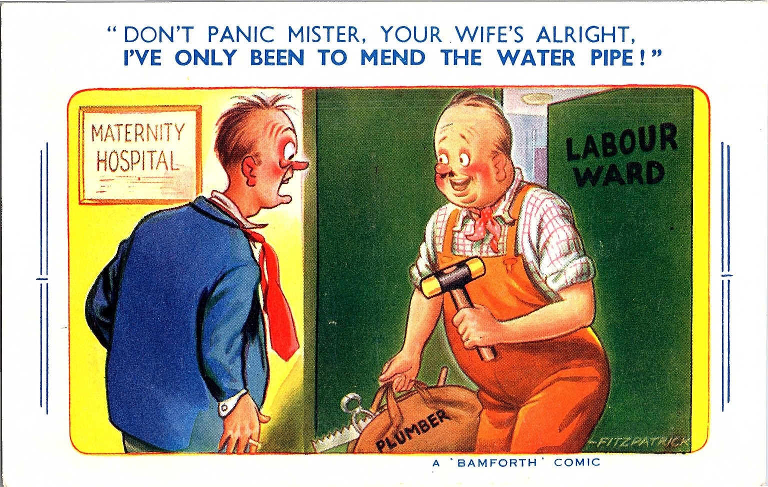 Vintage Bamforth Comic Postcard No. 1772 Plumbing Joke Maternity Ward