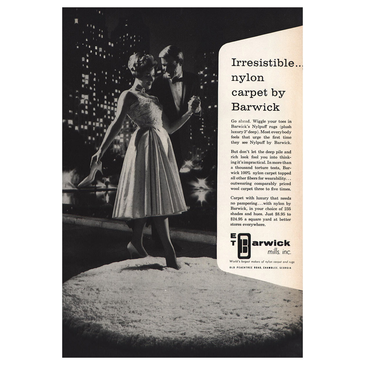 1959 Barwick Mills: Irresistible Nylon Carpet Vintage Print Ad