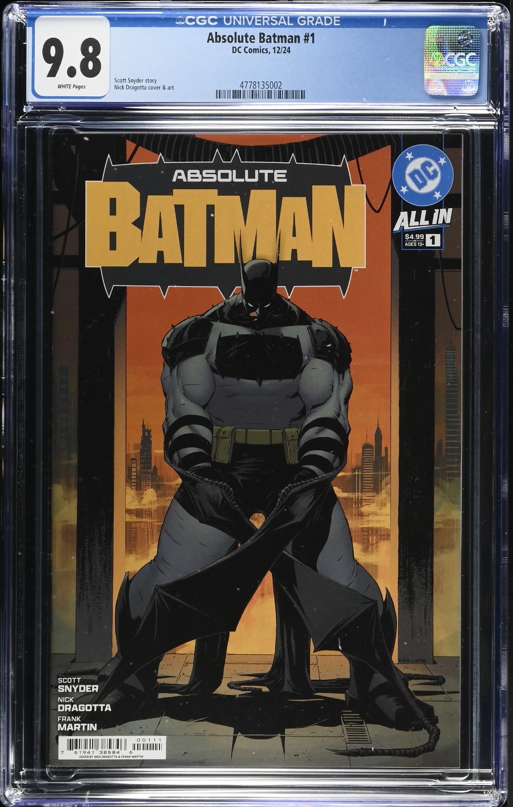 Absolute Batman #1 Nick Dragotta Cover A 1st Print CGC 9.8 DC Comics 2024 Absolute Batman #1 Nick Dragotta Cover A 1st Print CGC 9.8 DC Comics 2024