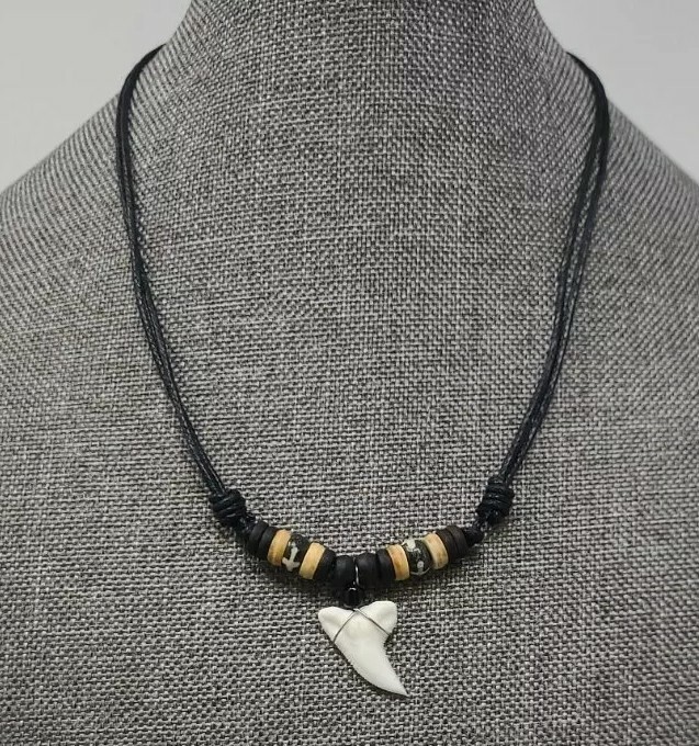 Real Mako Shark Tooth Pendant Surfer Necklace for Men | Wood Beads Real Mako Shark Tooth Pendant Surfer Necklace for Men | Wood Beads