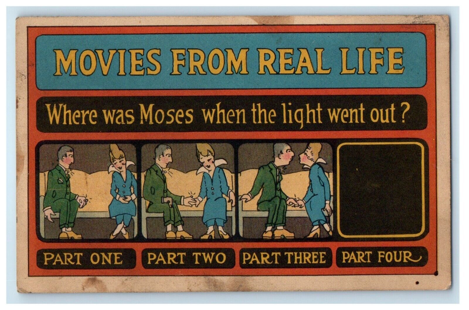 c1910's Movies From Real Time Season Light Went Out Posted Antique Postcard