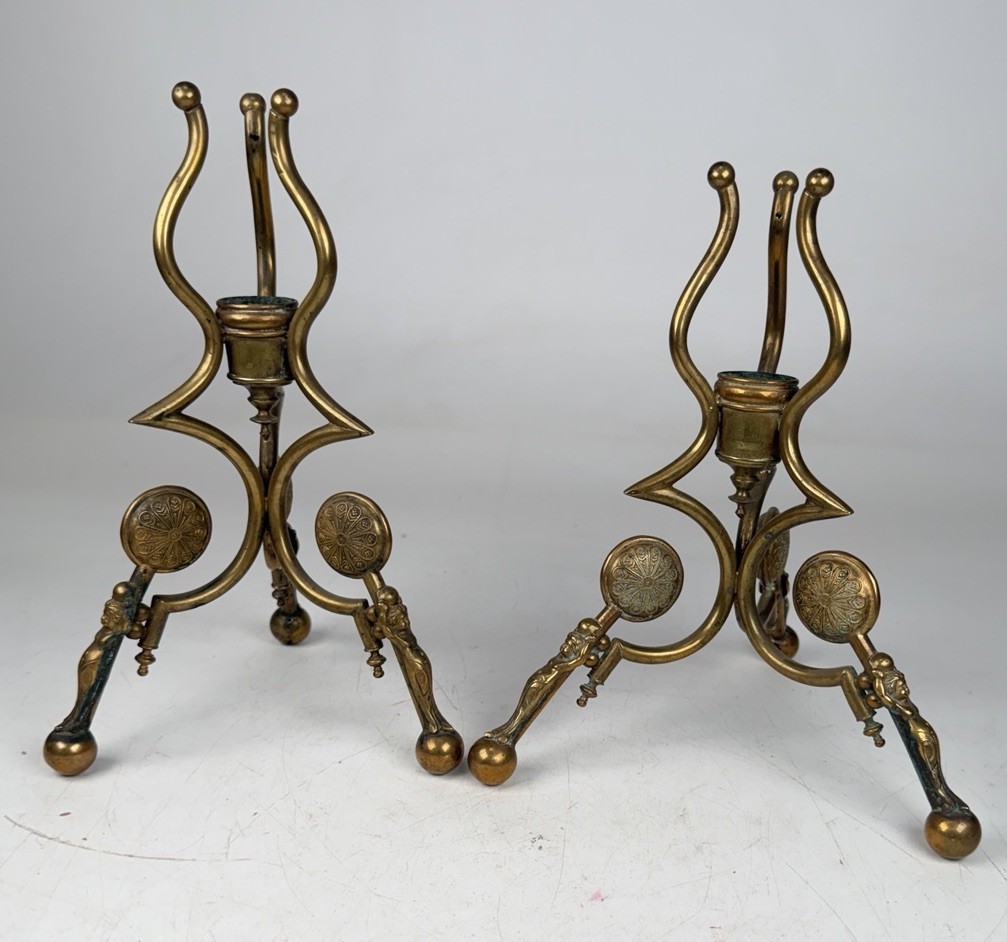 Art Deco Art Nouveau Brass Cherub Tube Shabbat Candlestick Holders Pair Handmade Art Deco Art Nouveau Brass Cherub Tube Shabbat Candlestick Holders Pair Handmade