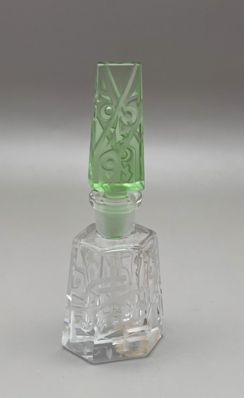Antique Vintage Czechoslovakian Uranium Glass Irice Perfume Bottle W/ Stopper