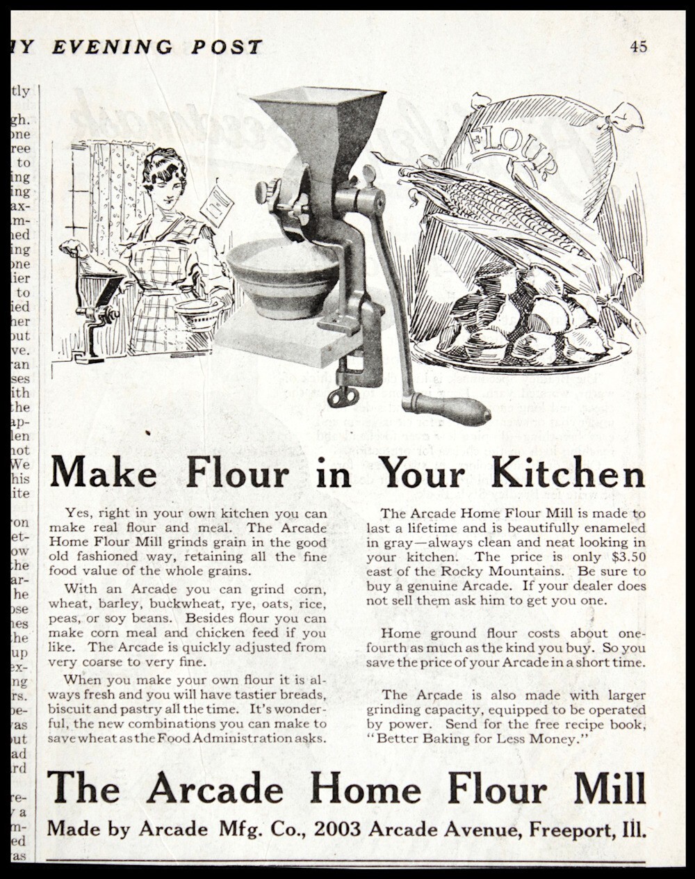1917 ARCADE FLOUR MILL Make Flour in Your Kitchen Antique Vintage PRINT AD