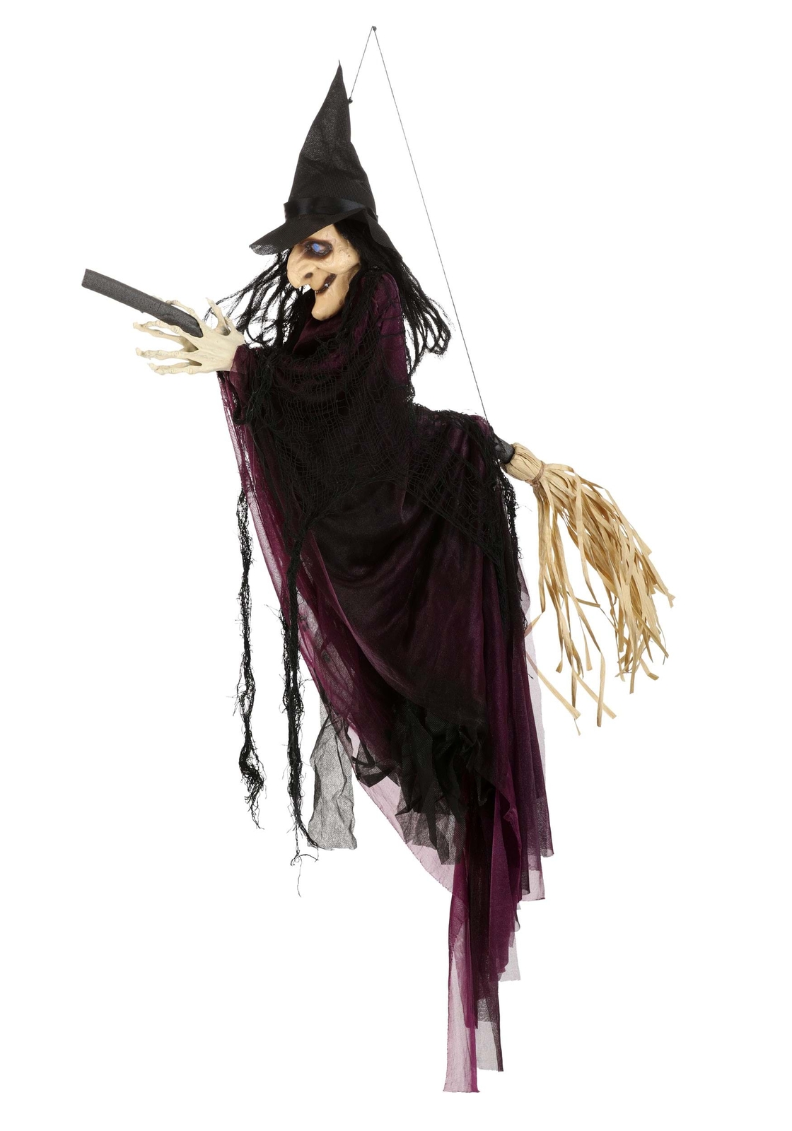 Flying Witch on Broom with Lights & Voice Prop Flying Witch on Broom with Lights & Voice Prop