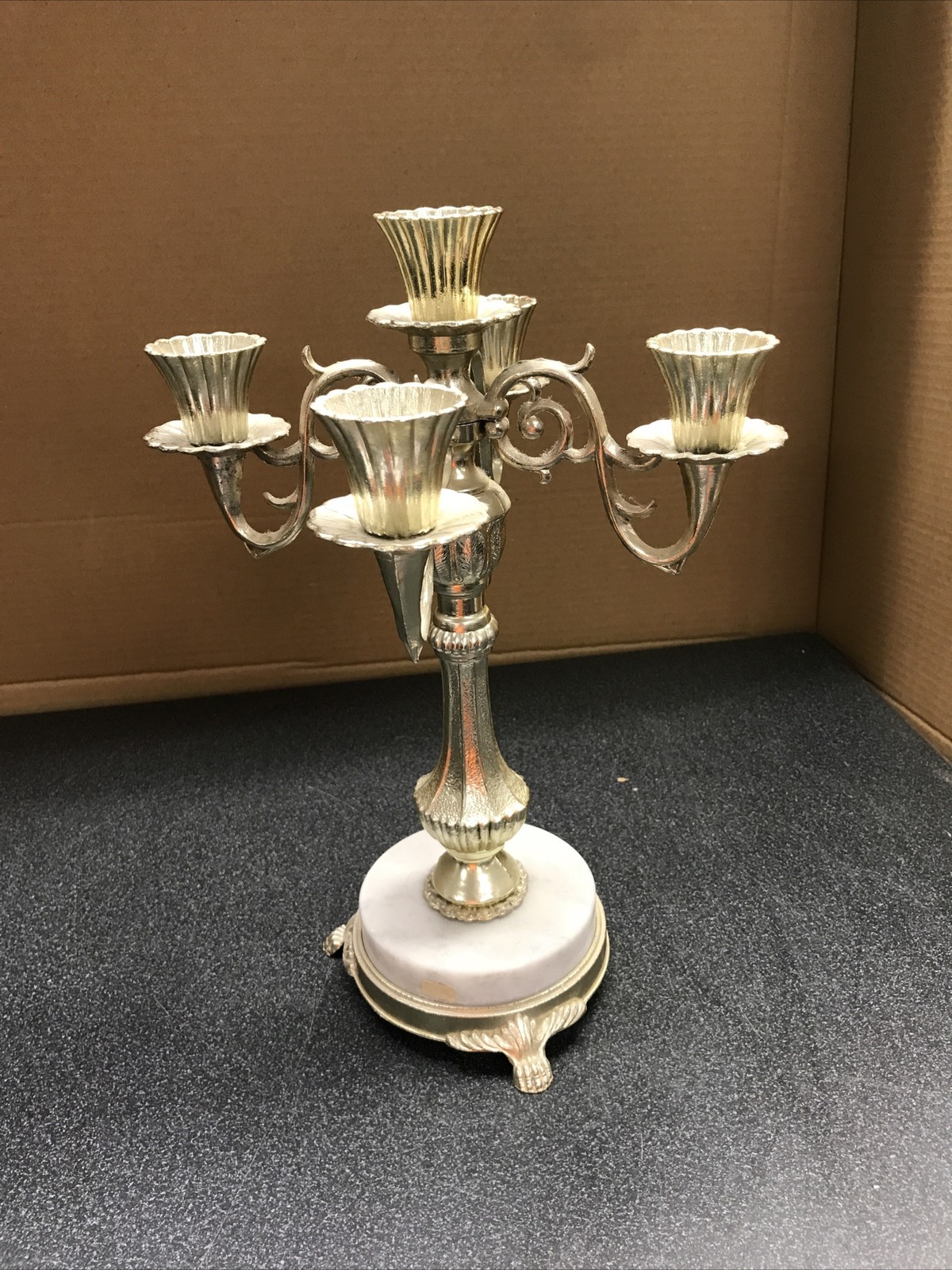 Vintage Victorian Style 5-Arm Candelabra Marble Base 12.5” Vintage Victorian Style 5-Arm Candelabra Marble Base 12.5”
