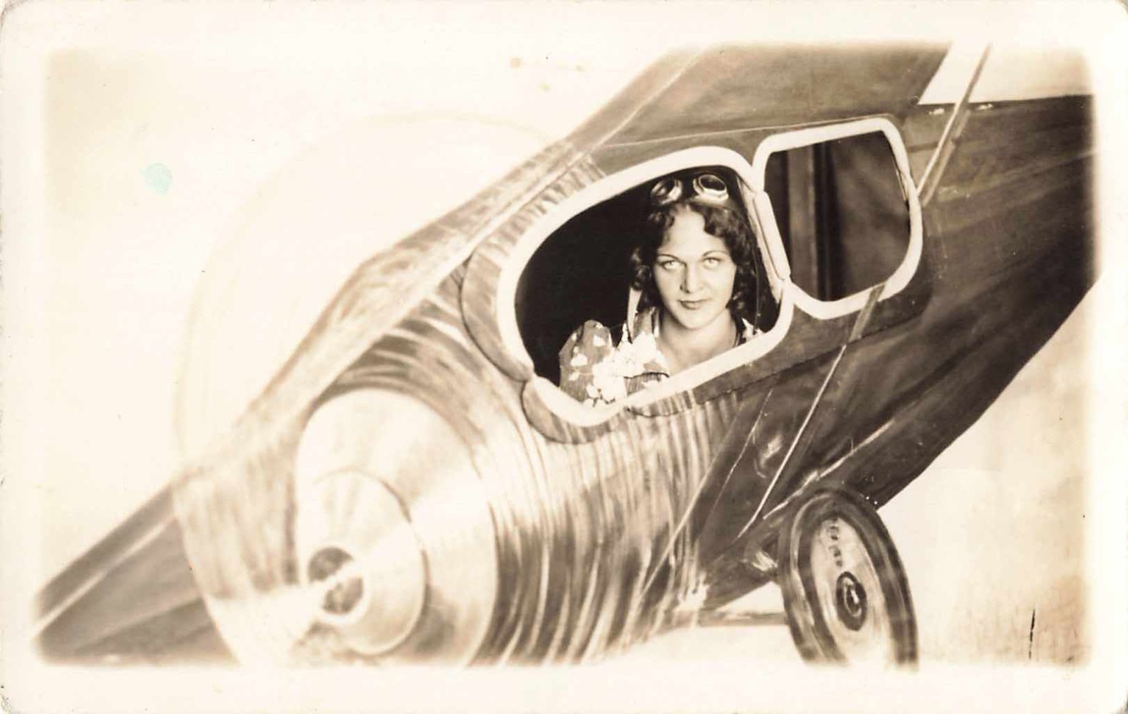 1920s-30s RPPC Woman Aviator Arcade Photo Postcard Painted Airplane Backdrop 1920s-30s RPPC Woman Aviator Arcade Photo Postcard Painted Airplane Backdrop