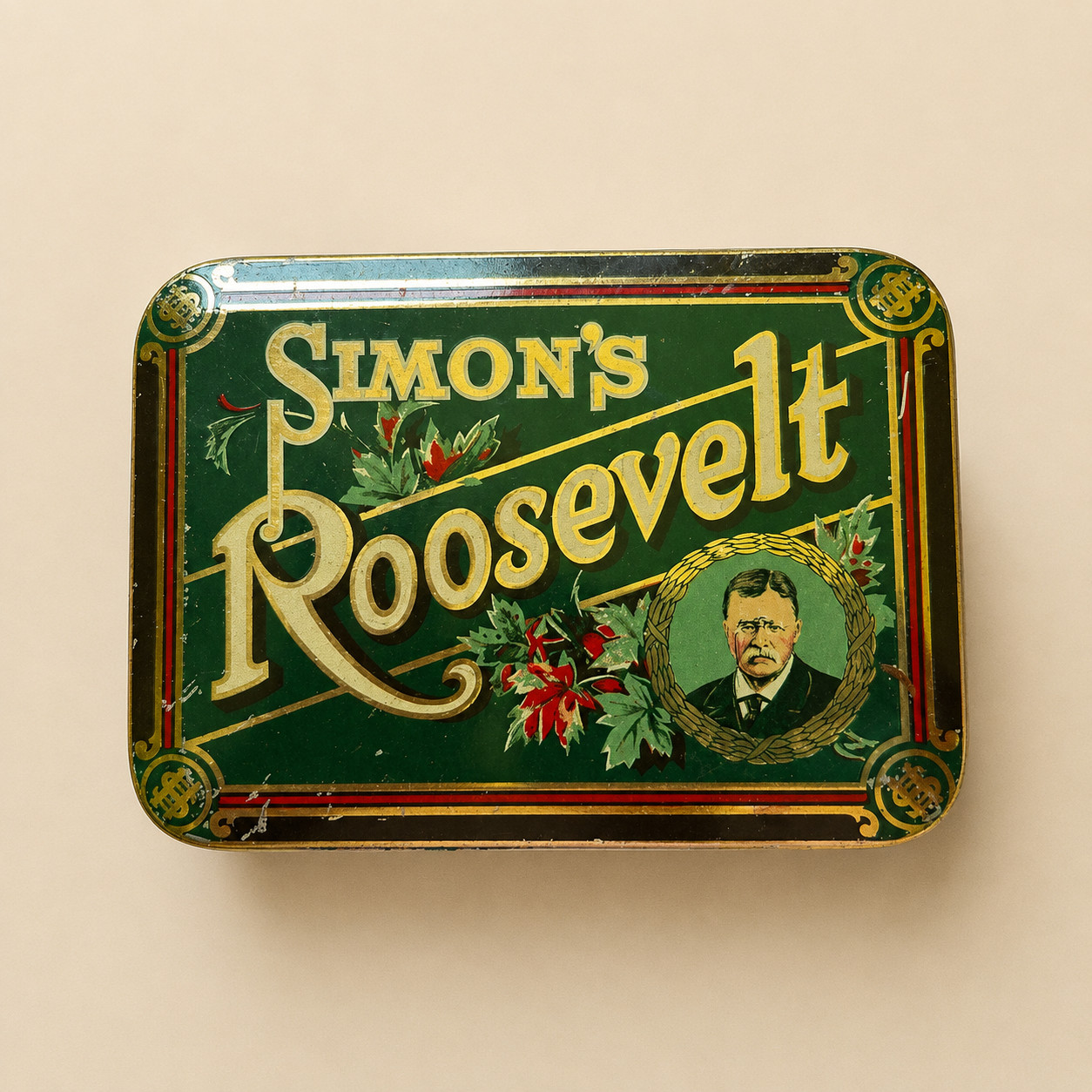 Antique c1920 Simon's Roosevelt 10 cent Cigar Tin Theodore Roosevelt Montreal