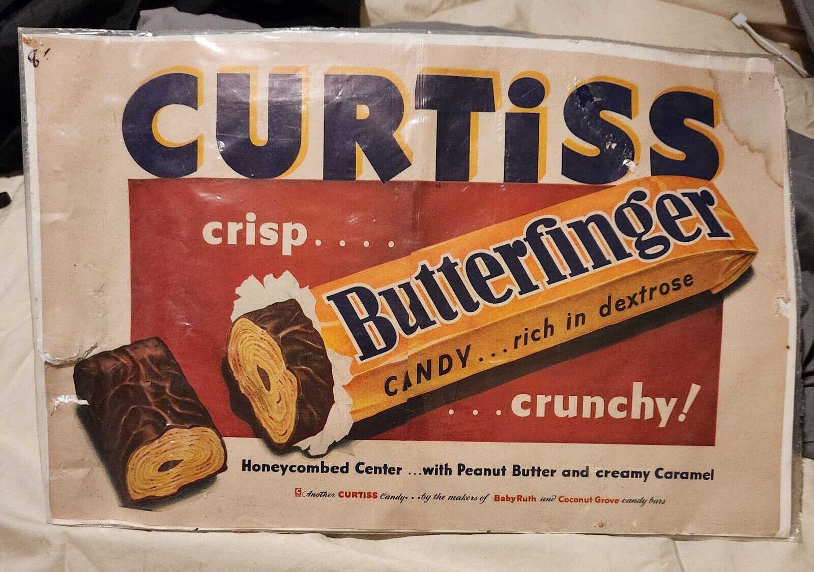 1948 Print Sales AD  Curtiss Candy Butterfinger 14x20 Original Laminated 