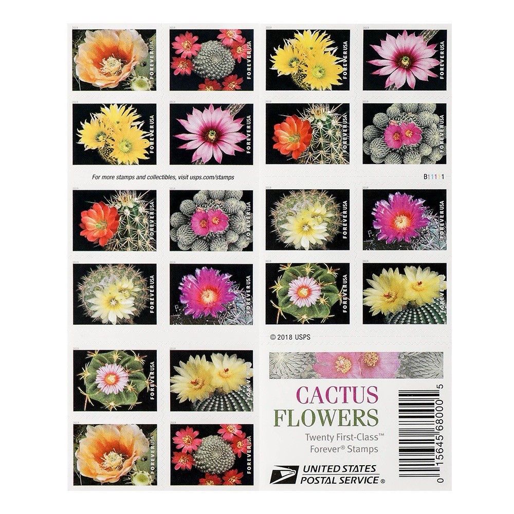 USPS CACTUS FLOWERS BOOKLET OF 20 FIRST CLASS LETTER STAMPS