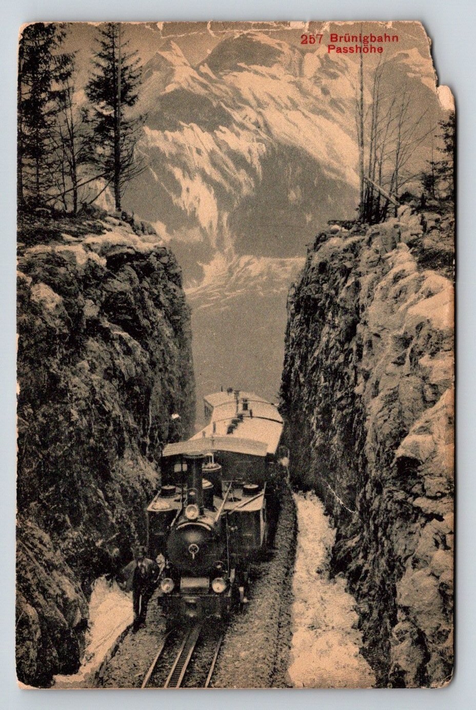 Brünigbahn Passhöhe Switzerland Train Mountain Pass Sepia Postcard c1910s Brünigbahn Passhöhe Switzerland Train Mountain Pass Sepia Postcard c1910s