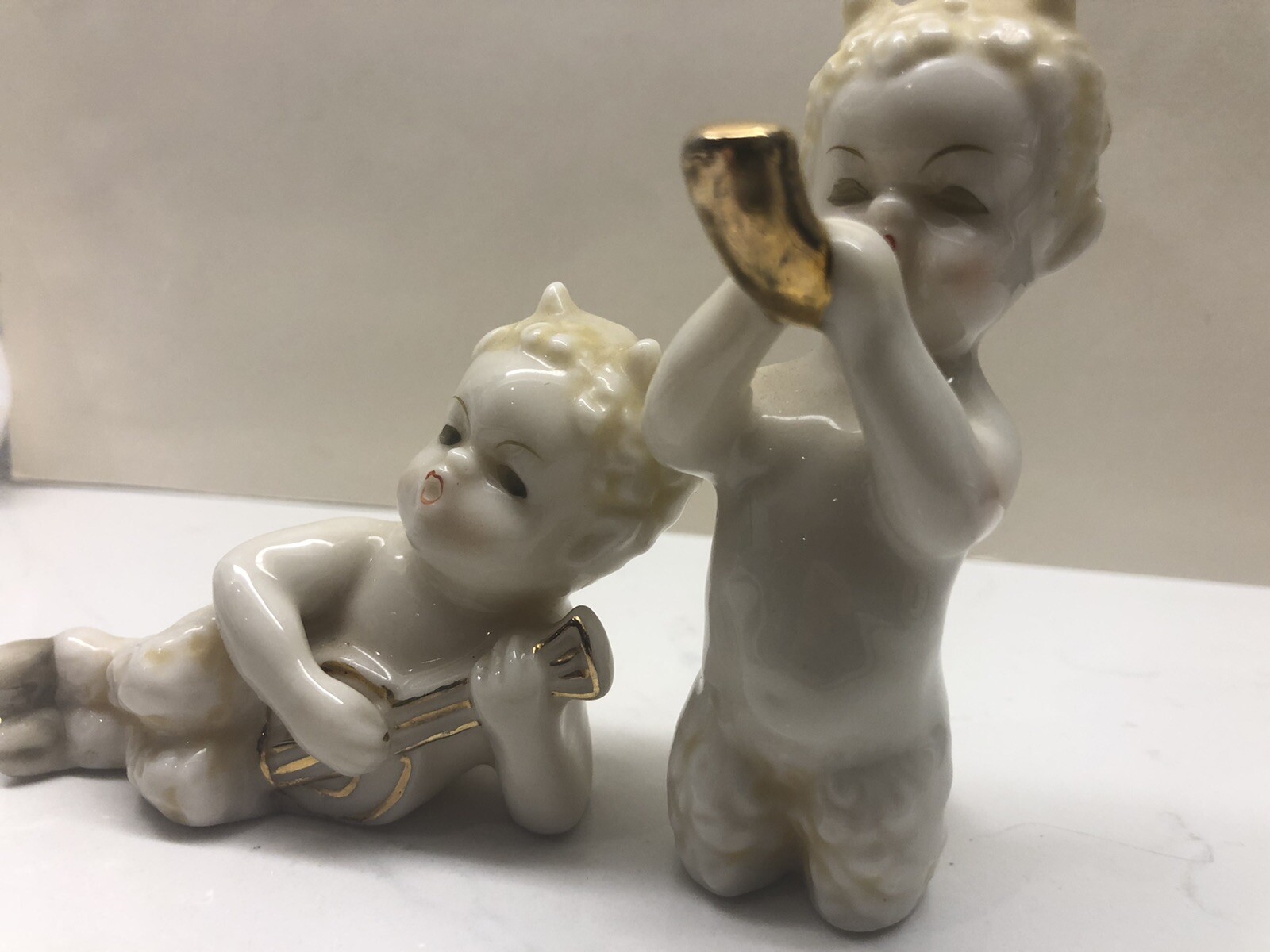 Vintage Porcelain Satyr Set Of 2 Musician Cherub Devil Figurines 1950s Ardalt Vintage Porcelain Satyr Set Of 2 Musician Cherub Devil Figurines 1950s Ardalt