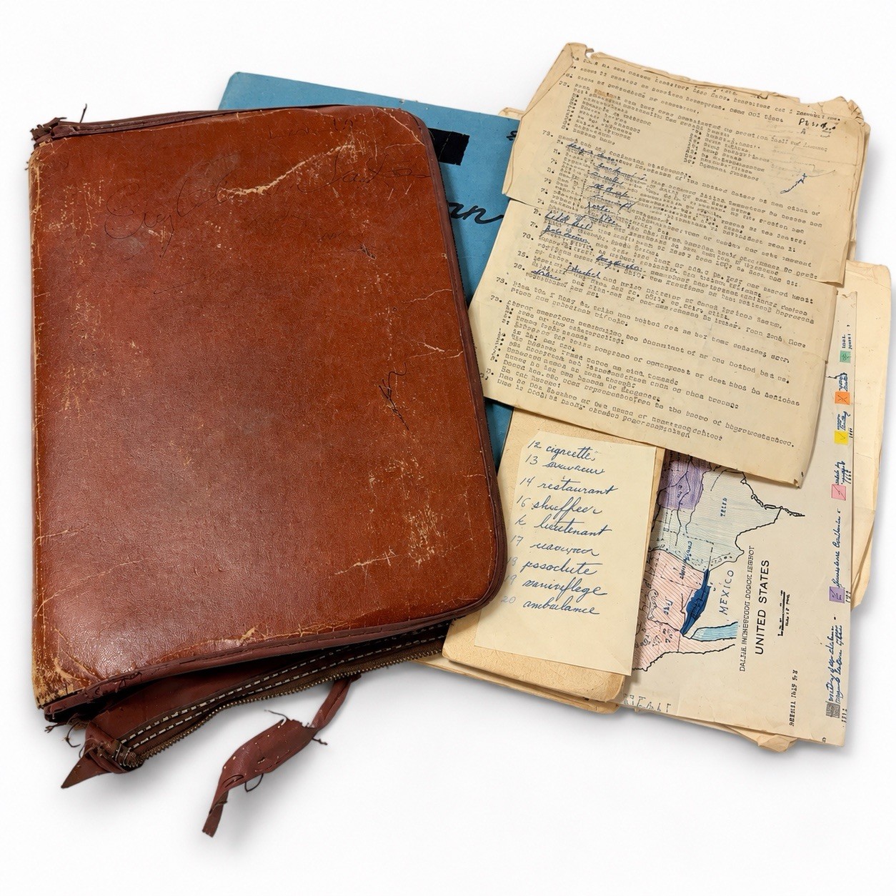 Vintage Mid Century 60s School Leather Binder Time Capsule HandWritten Homework