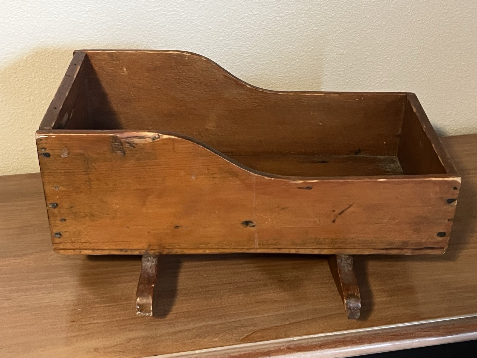 Vintage Wooden Baby Doll Cradle Rocker, Brown Wood Cradle