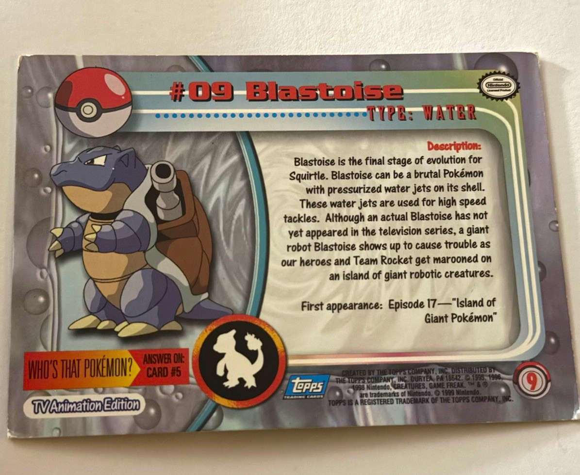 Topps Pokémon TV Animation Edition 1999 #09 Blastoise Insert Card English