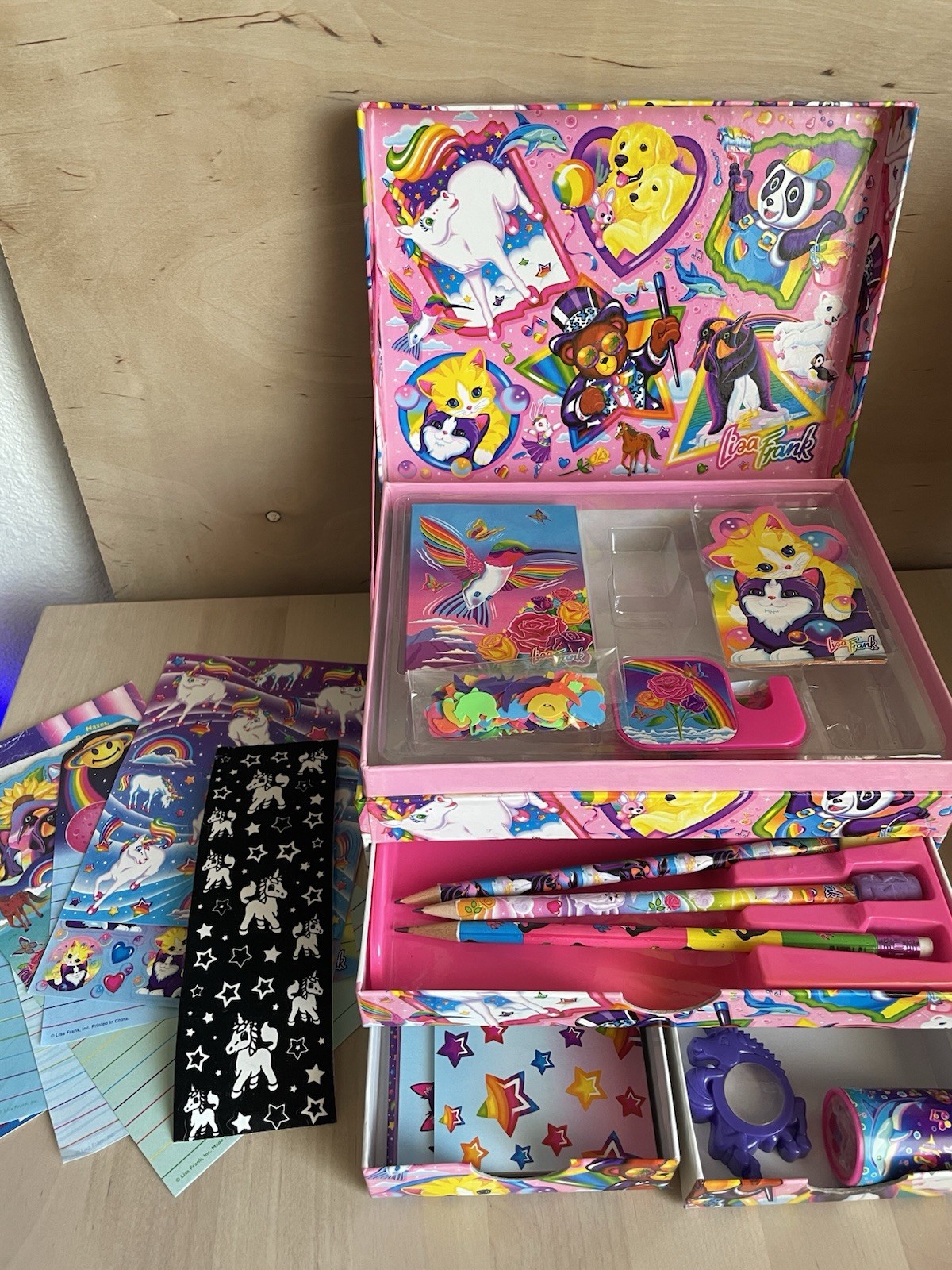 Vintage 90s Lisa Frank Stationery Box Set Stickers Pencils Paper Accessories Vintage 90s Lisa Frank Stationery Box Set Stickers Pencils Paper Accessories