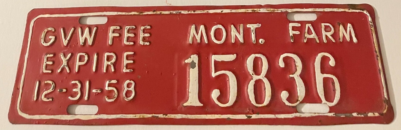 1958 Gross Vehicle Weight Fee Montana Farm License Plate 15836 12