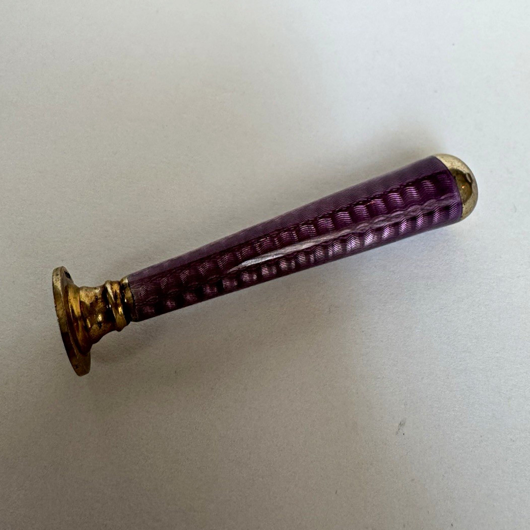 Antique 1913 London Silver Gilt Purple Guilloche Enamel Desk Wax Seal Antique 1913 London Silver Gilt Purple Guilloche Enamel Desk Wax Seal