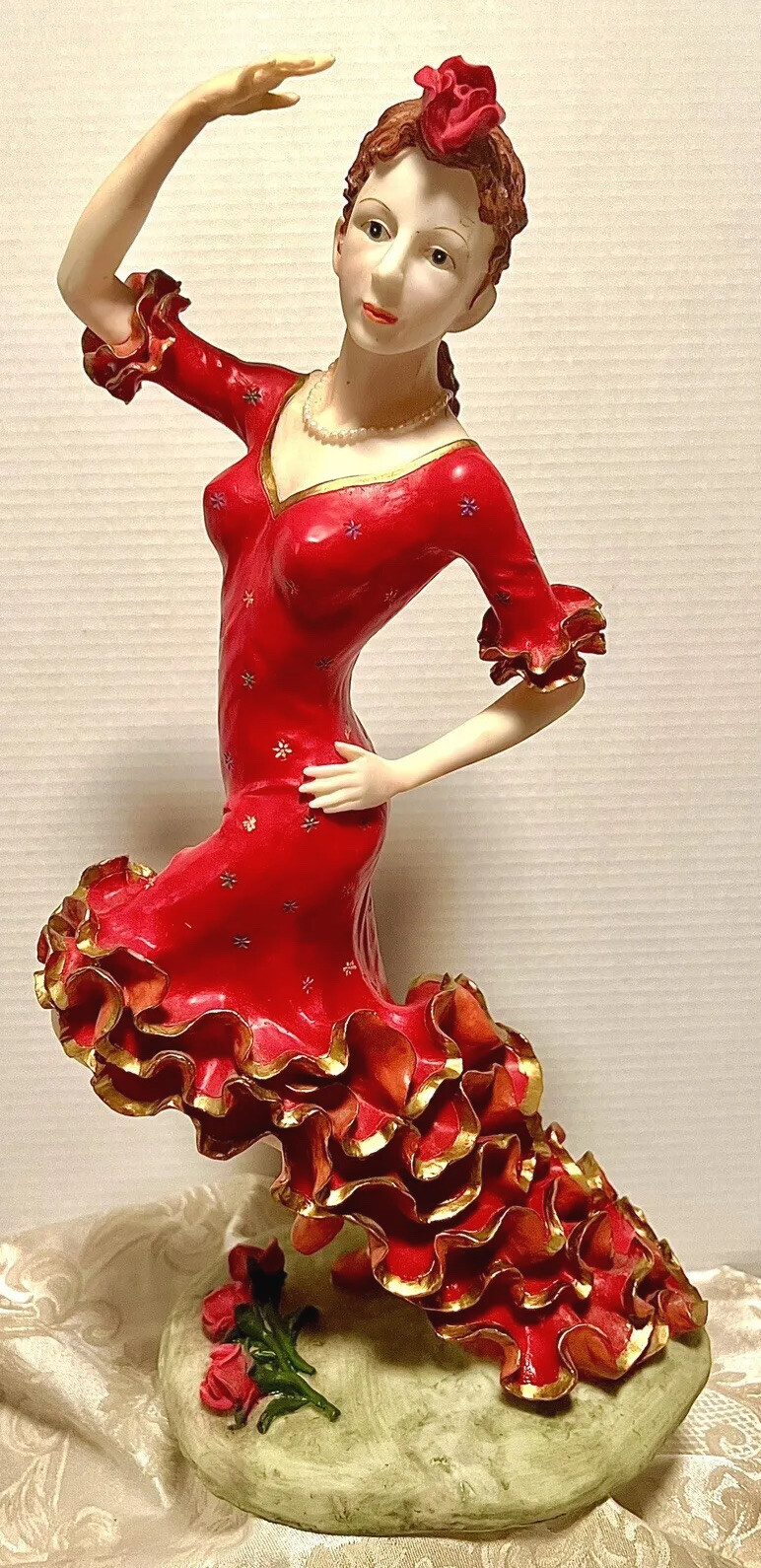 Beautiful Vintage Large Flamenco Lady in Red Ruffled Dress Resin Sculpture Beautiful Vintage Large Flamenco Lady in Red Ruffled Dress Resin Sculpture