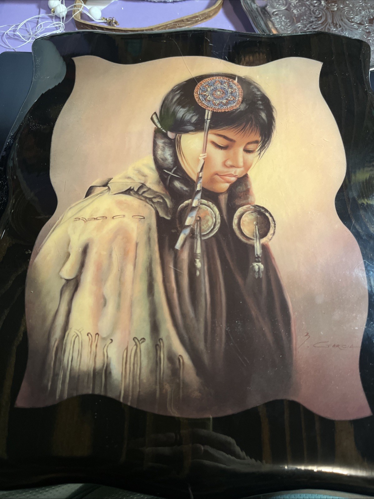 Vintage DenCraft Native American Woman Portrait Wall Art Lacquered Wood Canada Vintage DenCraft Native American Woman Portrait Wall Art Lacquered Wood Canada