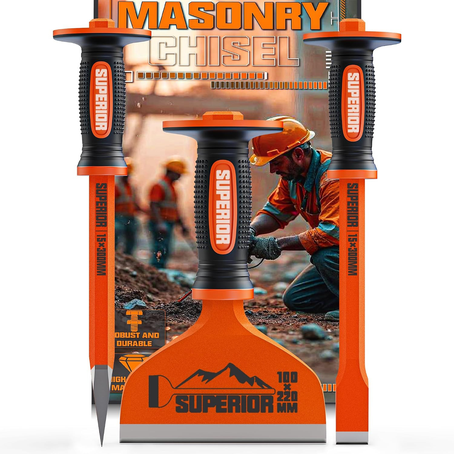 3Pcs Heavy Duty Masonry Chisel Set with Hand Guard Concrete Chisel Tools 3Pcs Heavy Duty Masonry Chisel Set with Hand Guard Concrete Chisel Tools