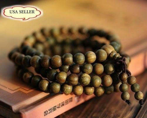 A++Green Sandalwood 108 8mm Buddhist Prayer Bead Mala Bracelet/Necklace---32\
