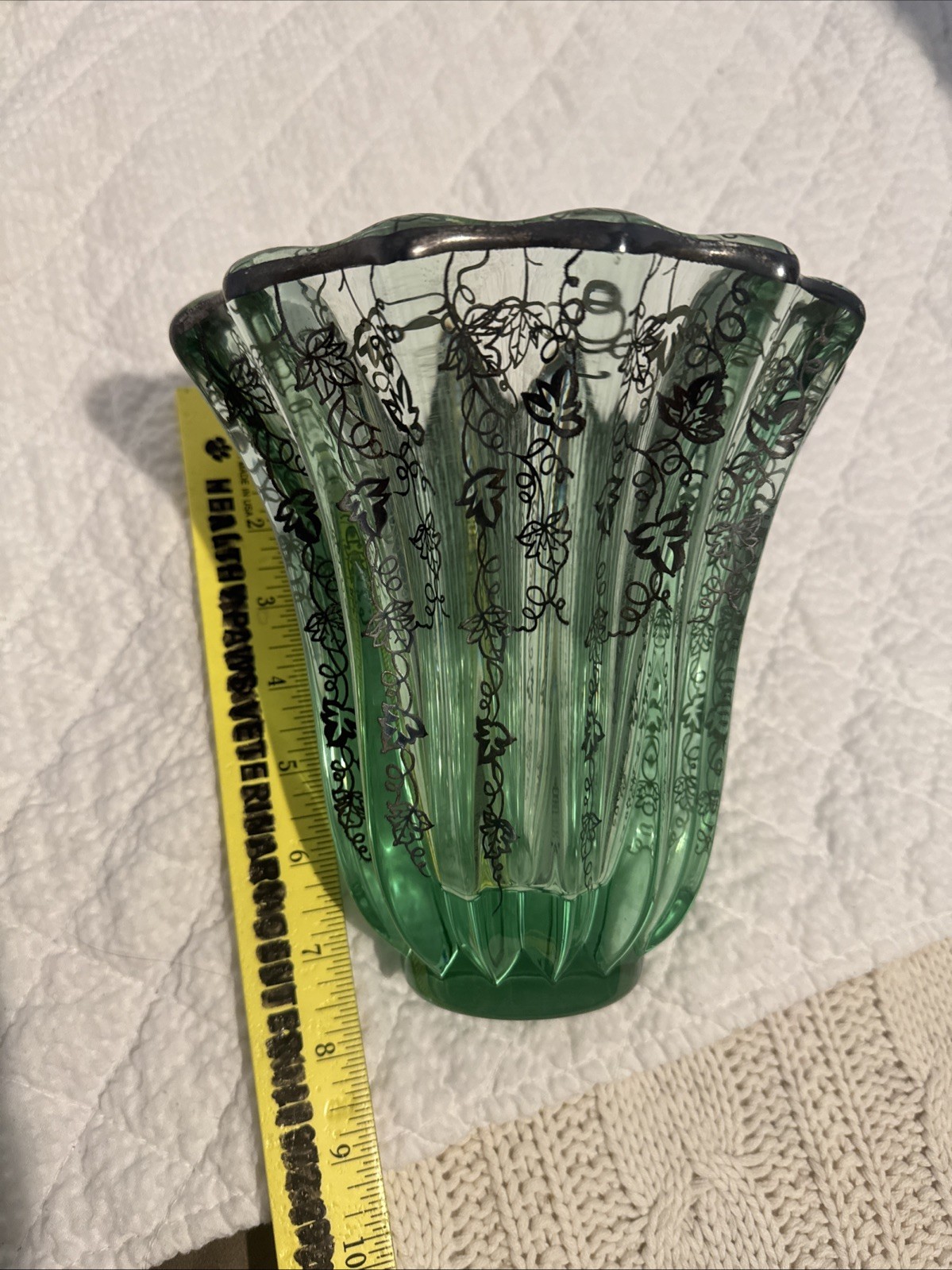 Antique Pierre D’Arsen Heavy Glass Vase With Silver Inlay