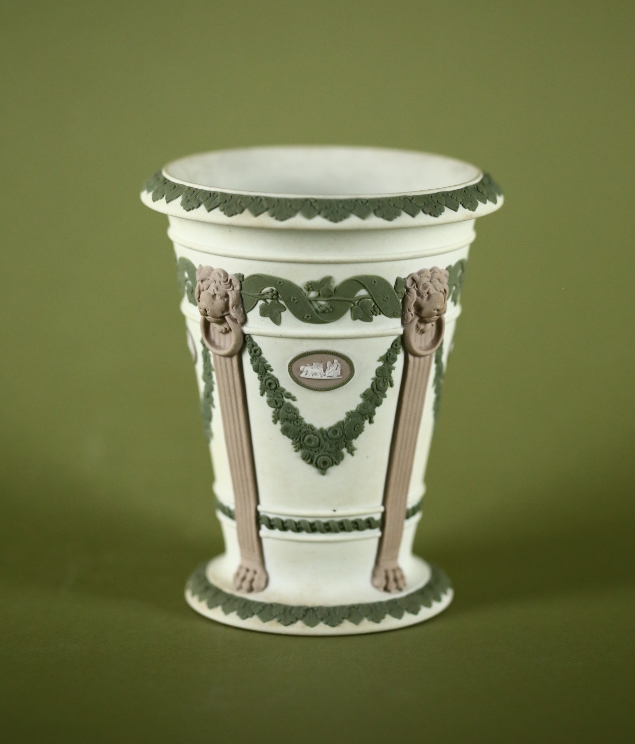 Rare Early 20th Century Wedgwood Tri Color Monopodia Trumpet Vase Rare Early 20th Century Wedgwood Tri Color Monopodia Trumpet Vase