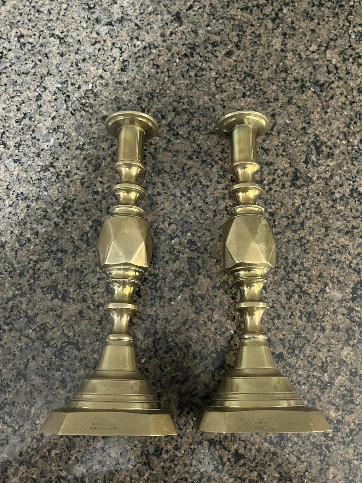 The Diamond Princess - Brass Candlesticks Early 20th Pair