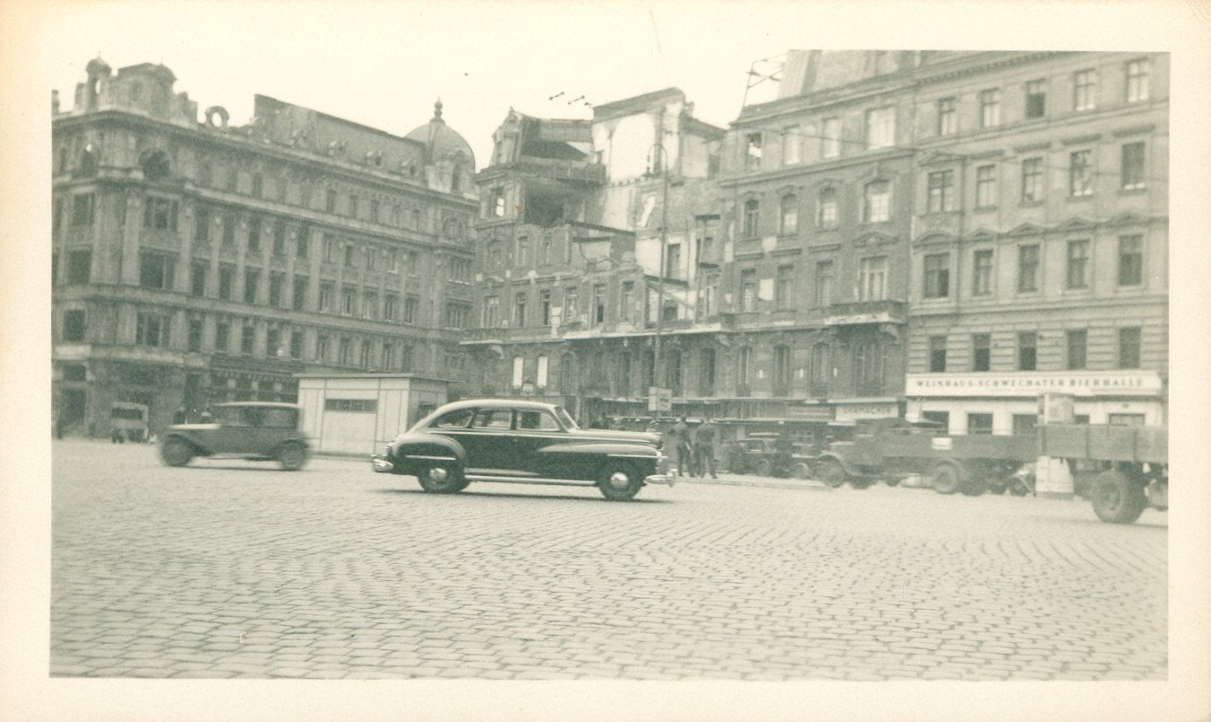 1944 WWII US Army GI\'s Belgium ?  2 Photos city destroyed buildings