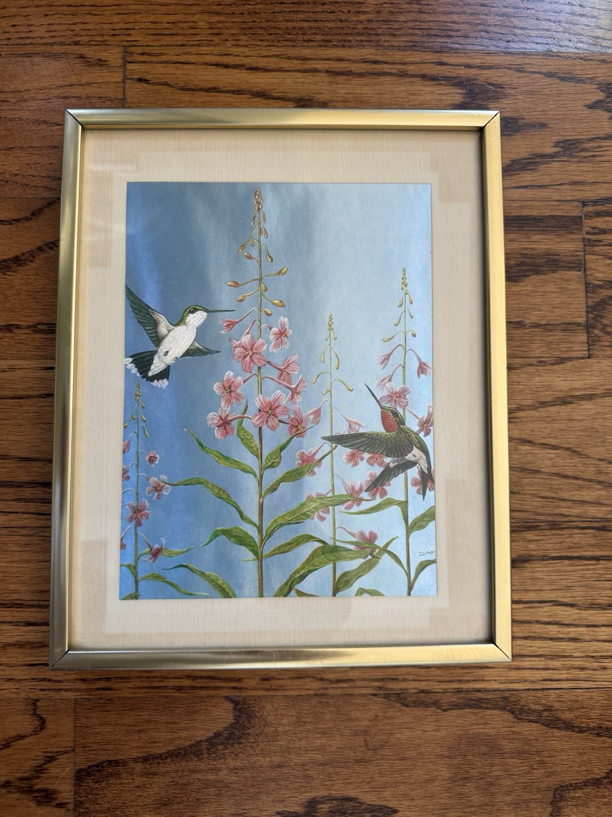 Vintage 2 Hummingbirds Floral Foil Art Framed Picture 11x9 DAF Etched Metal Vintage 2 Hummingbirds Floral Foil Art Framed Picture 11x9 DAF Etched Metal