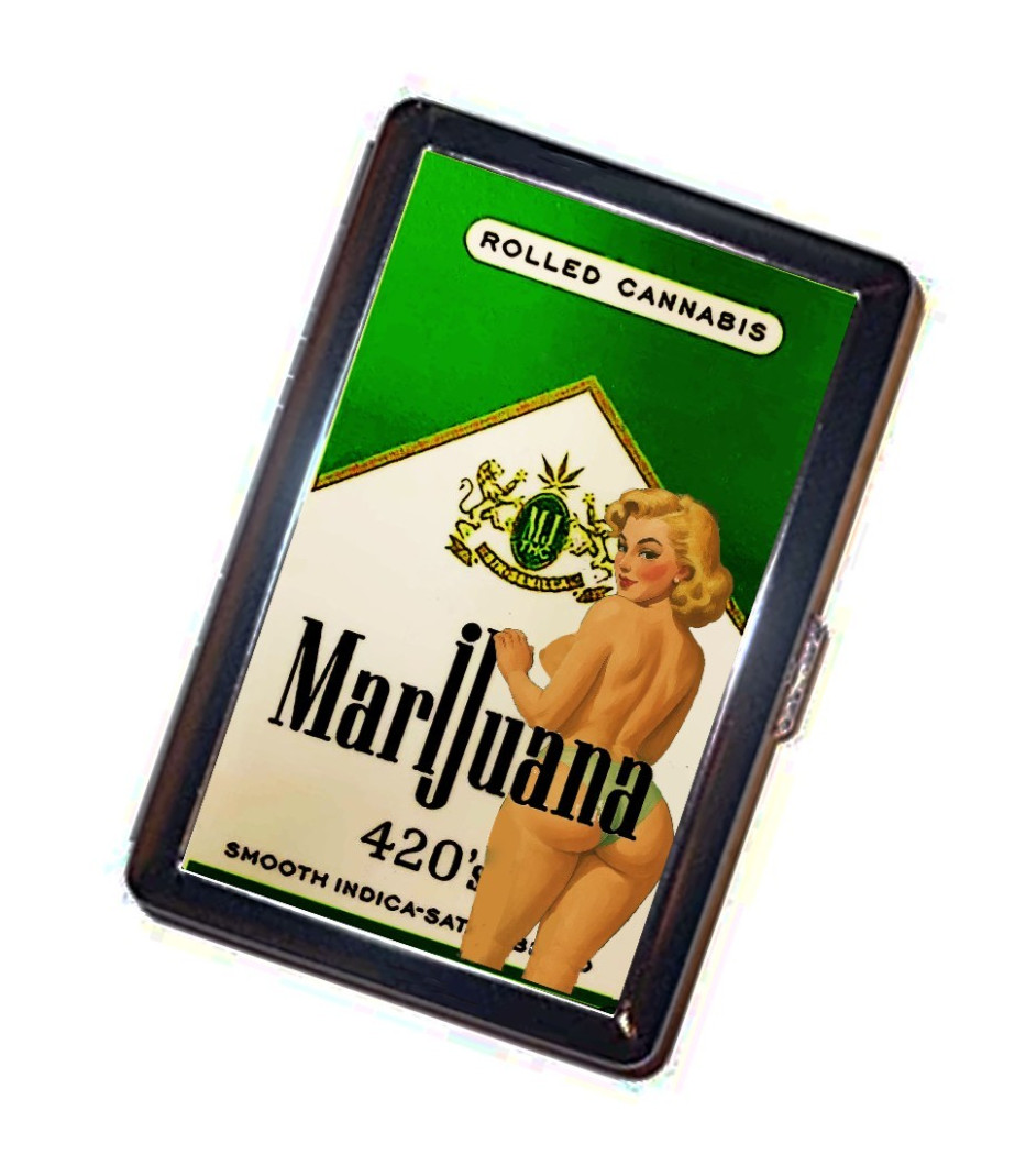 Marijuana vintage BOOTY pinup Cigarette Case Handmade advertisement Marijuana vintage BOOTY pinup Cigarette Case Handmade advertisement