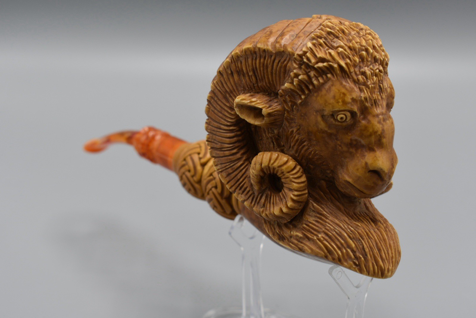 XL Size Ram Figure Pipe By Kenan Block Meerschaum Handmade NEW With Case#393