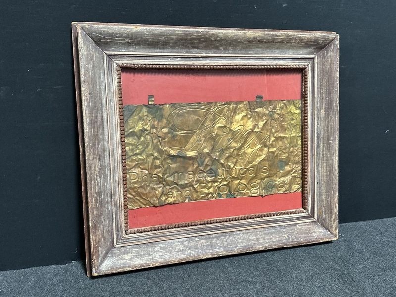 Vintage Eli Lilly & Co Brass Pharmaceutical Advertising Plaque Framed 28x24