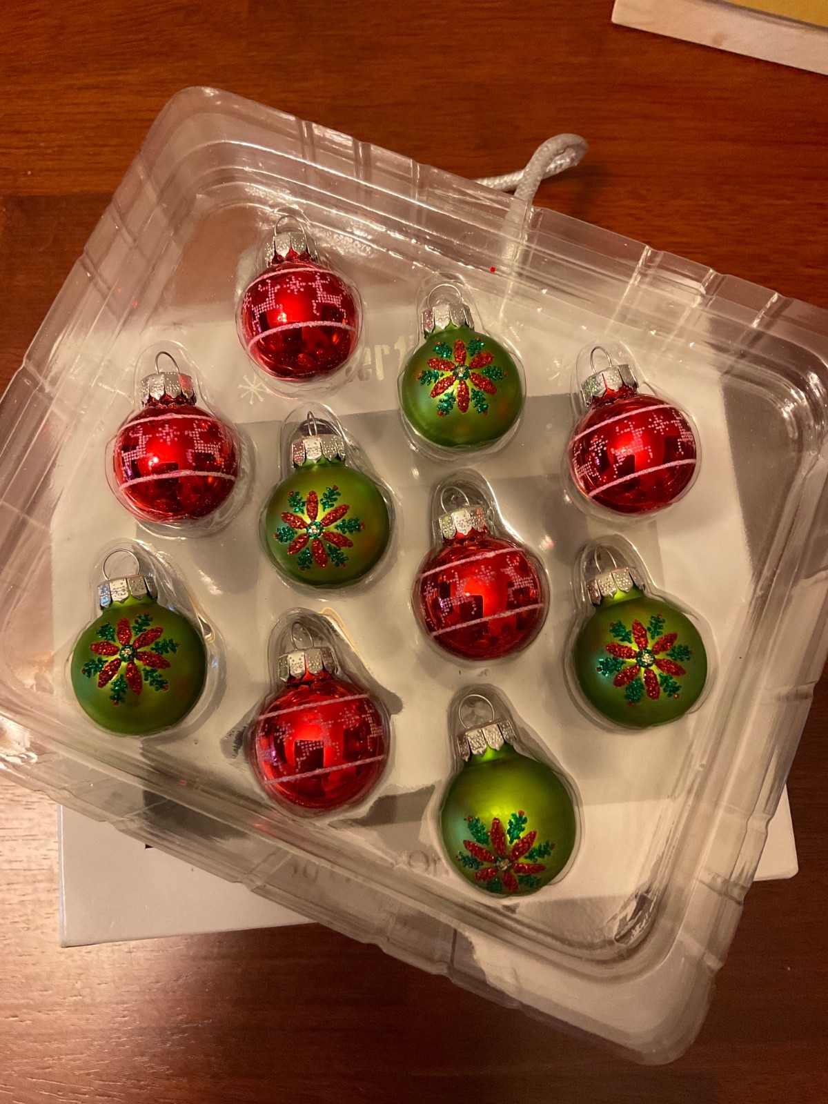 10 Pier 1 Imports Miniature 1 inch Glass Christmas Ornaments Red Green Holiday