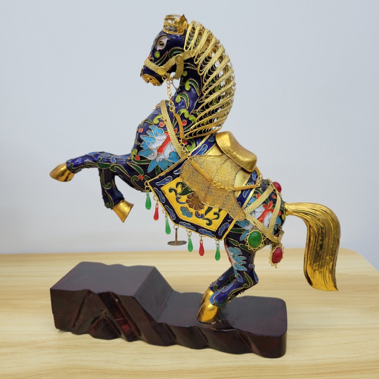 Chinese Cloisonné Rearing Horse – Enamel & Gilt Decorative Statue
