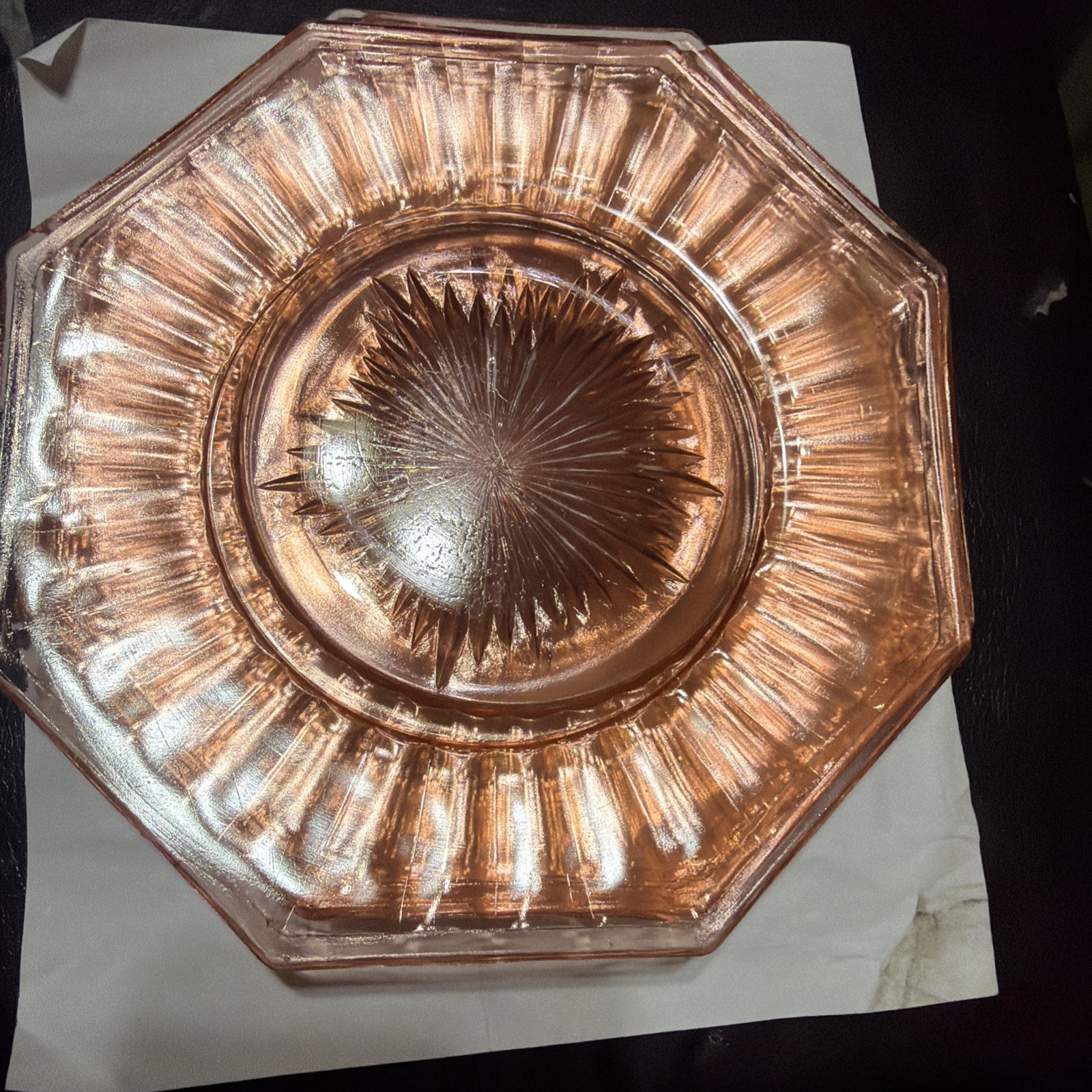 Vtg Pink Depression Glass Octagon Plate 7 Vtg Pink Depression Glass Octagon Plate 7