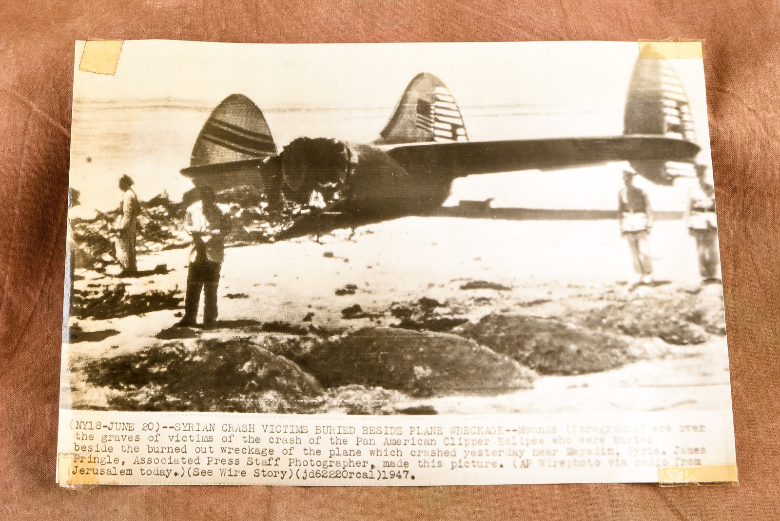Fatal Plane Crash Pan American Clipper Eclipse Syria 9x6¼ 1947 AP Wire Photo V35