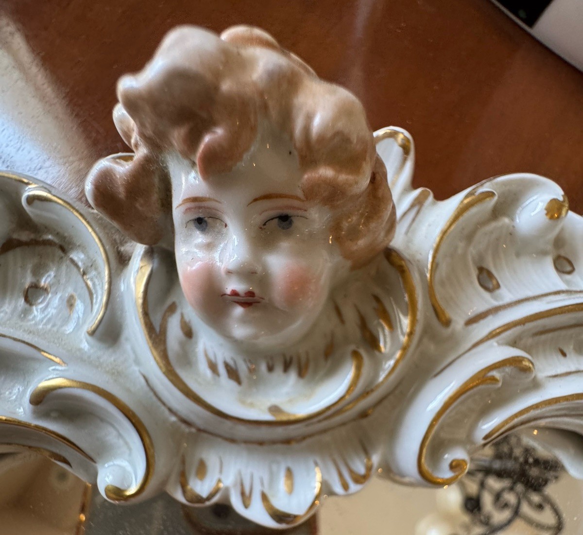 DRESDEN Antique Rococo, Porcelain Wall Mirror. Cherub @ Top Crest. Stunning DRESDEN Antique Rococo, Porcelain Wall Mirror. Cherub @ Top Crest. Stunning