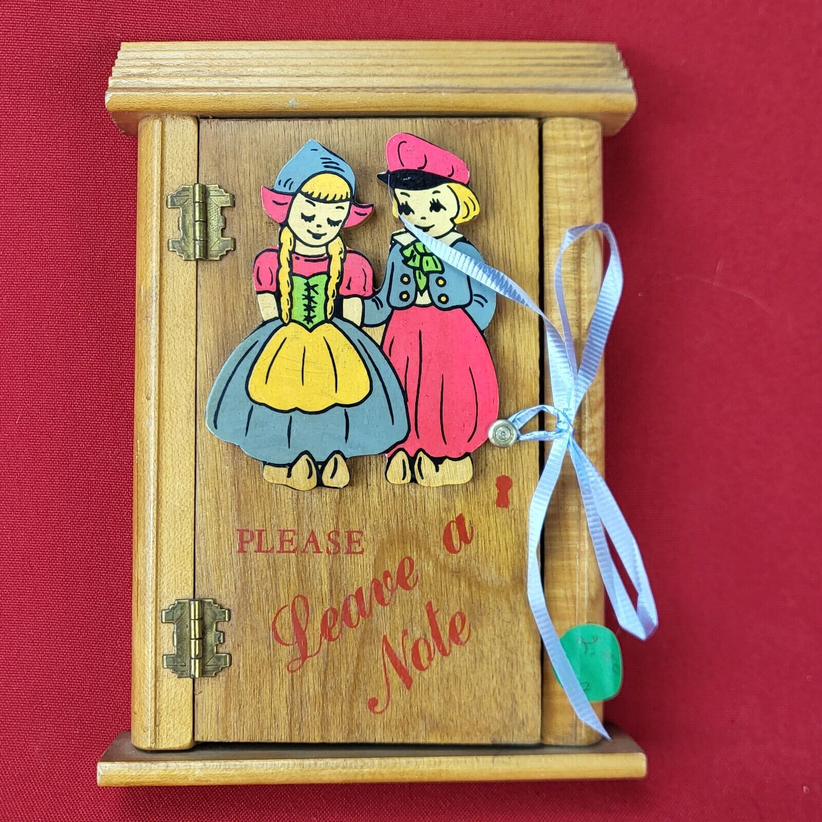Vintage 1950's /60's Please Leave a Note Wooden Note hanging Box w/Dutch Figures