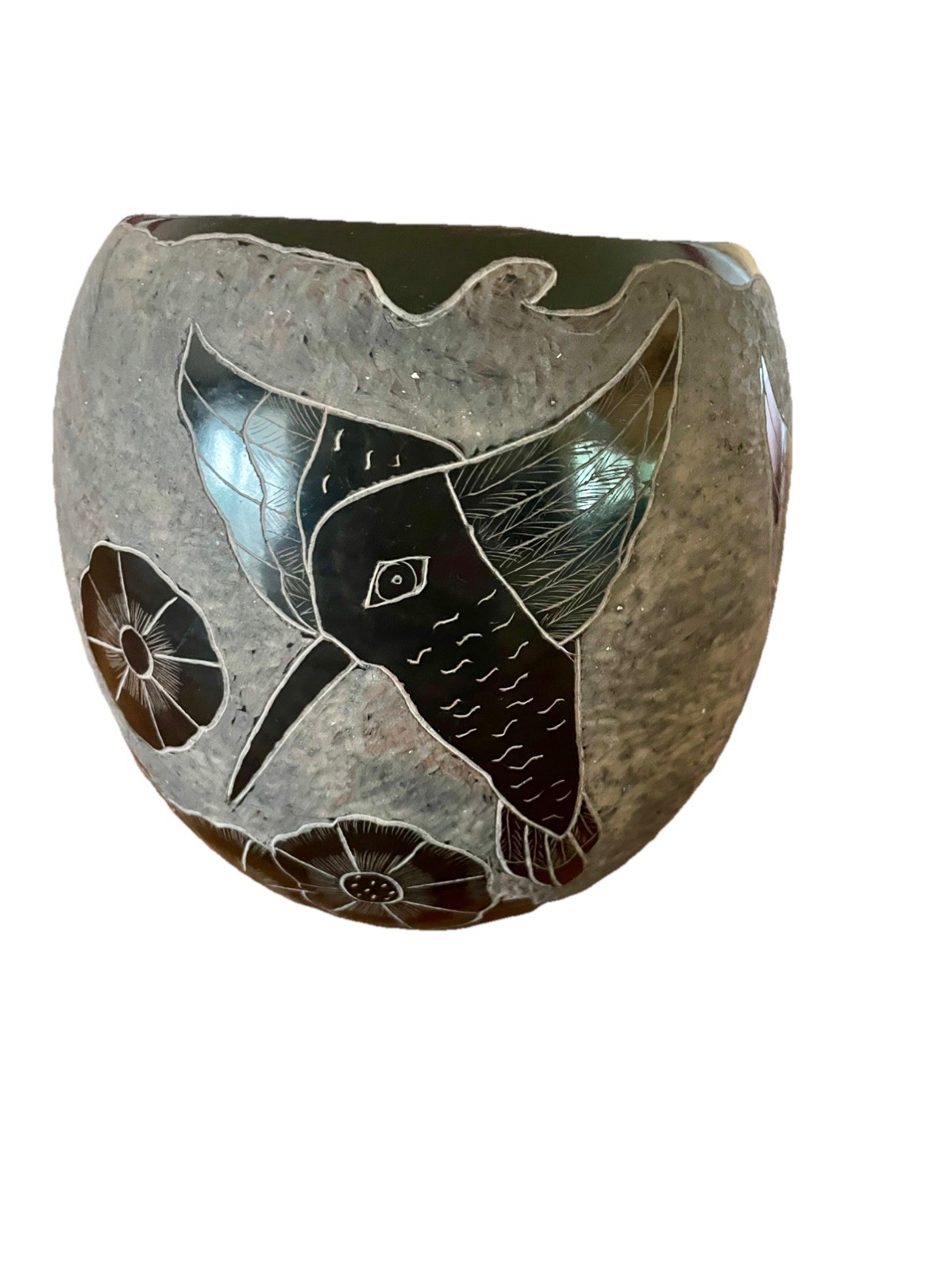 DAN TAFOYA SantaClaraPueblo Sgraffiti Pottery HummingBird/FlowerPot Signed H6.5” DAN TAFOYA SantaClaraPueblo Sgraffiti Pottery HummingBird/FlowerPot Signed H6.5”