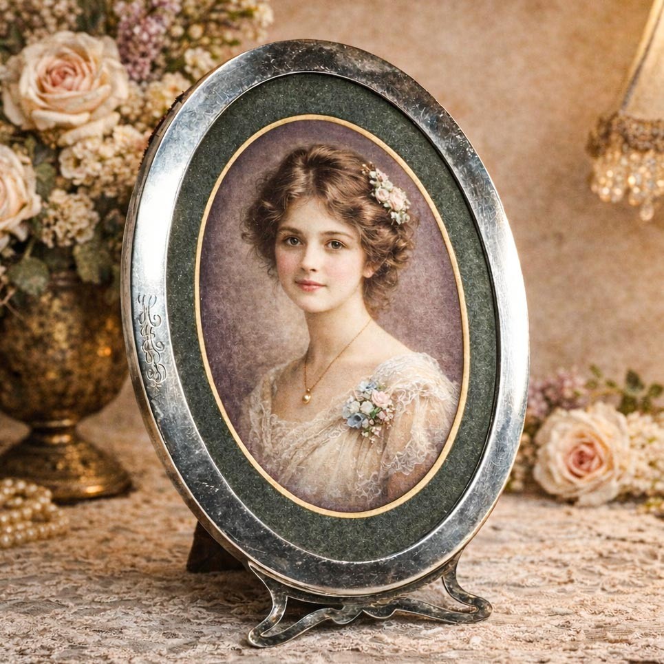 Elegant Large Art Nouveau Antique Sterling Silver Picture Photo Frame Easel Back Elegant Large Art Nouveau Antique Sterling Silver Picture Photo Frame Easel Back
