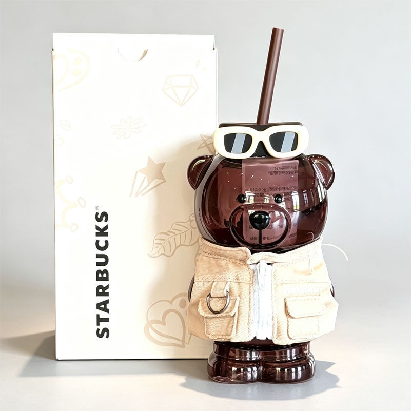 New Starbucks Character Series Shanghai Exclusive 2026 Black Bear 16oz Glass Cup