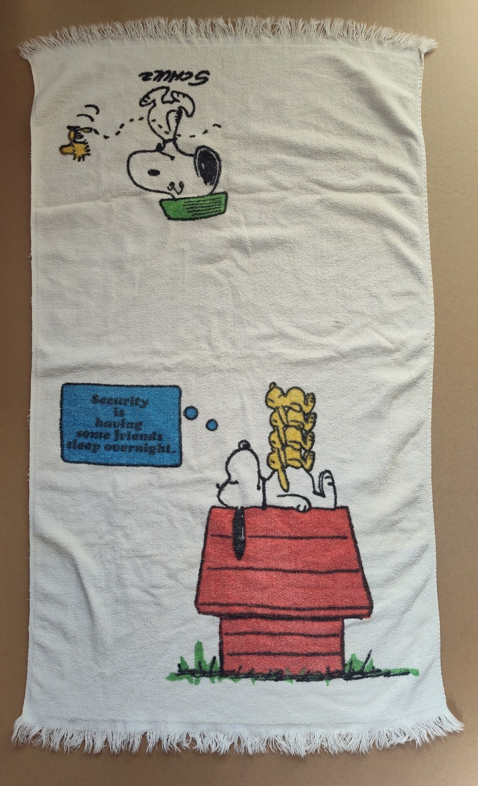 VTG 1970s Snoopy Woodstock Peanuts Towel Stevens Utica Security Having Friends VTG 1970s Snoopy Woodstock Peanuts Towel Stevens Utica Security Having Friends