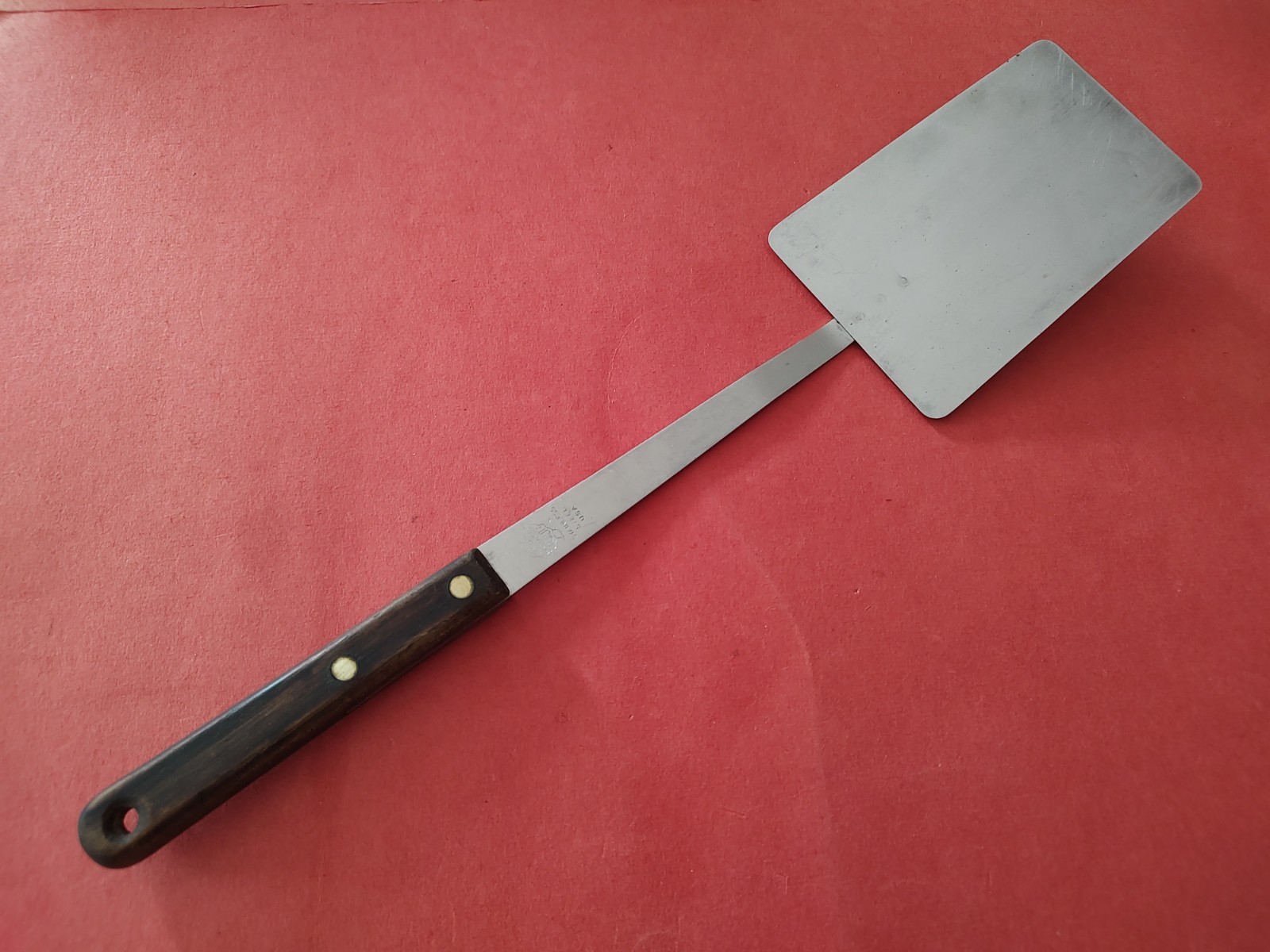 Vtg MEL-JAX USA Brown Wood Handle Stainless SPATULA 14 1/8\ Vtg MEL-JAX USA Brown Wood Handle Stainless SPATULA 14 1/8\