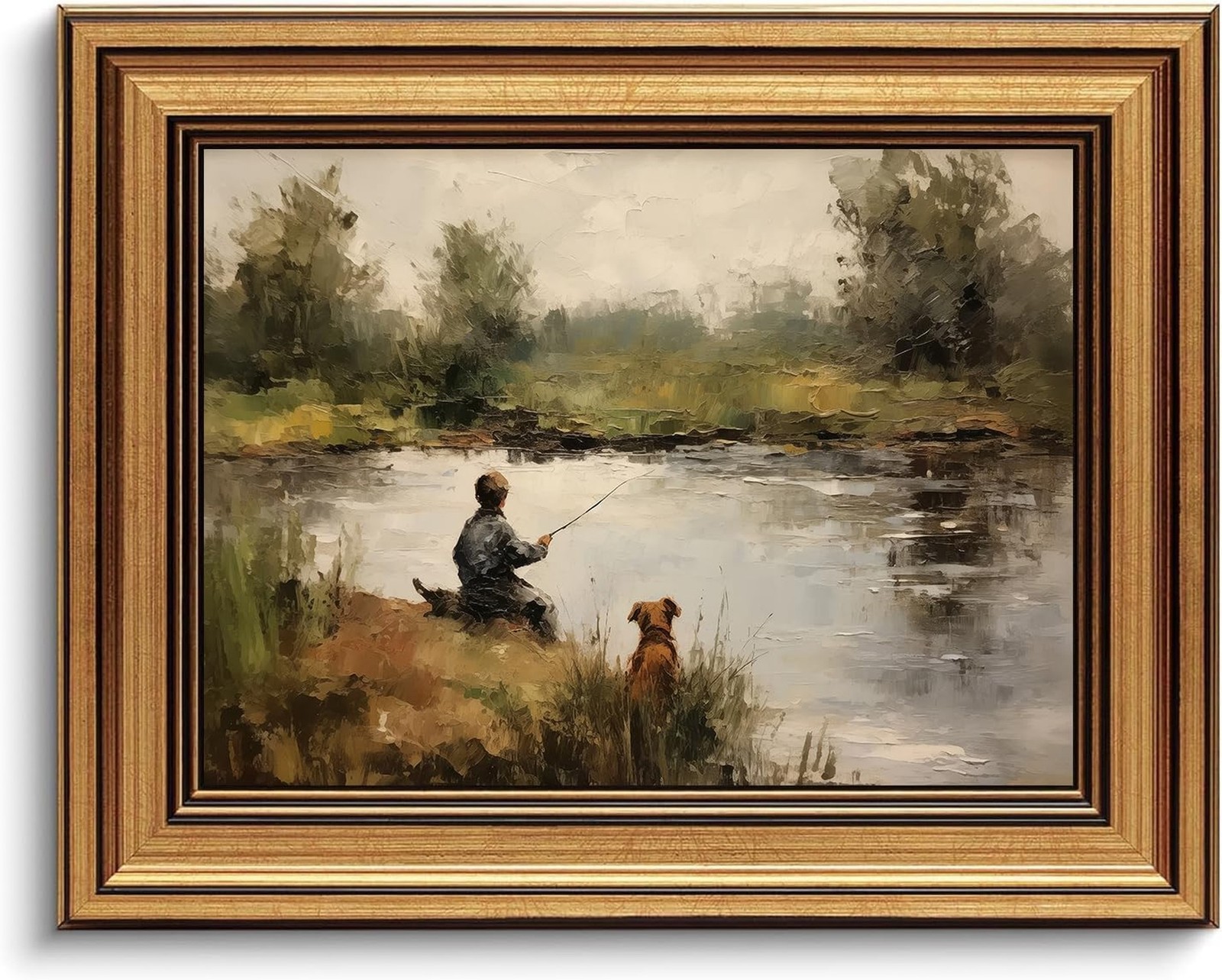 Devunaty Gold Framed Vintage Wall Art Boy Fishing Wall Decor Paintings Funny ... Devunaty Gold Framed Vintage Wall Art Boy Fishing Wall Decor Paintings Funny ...