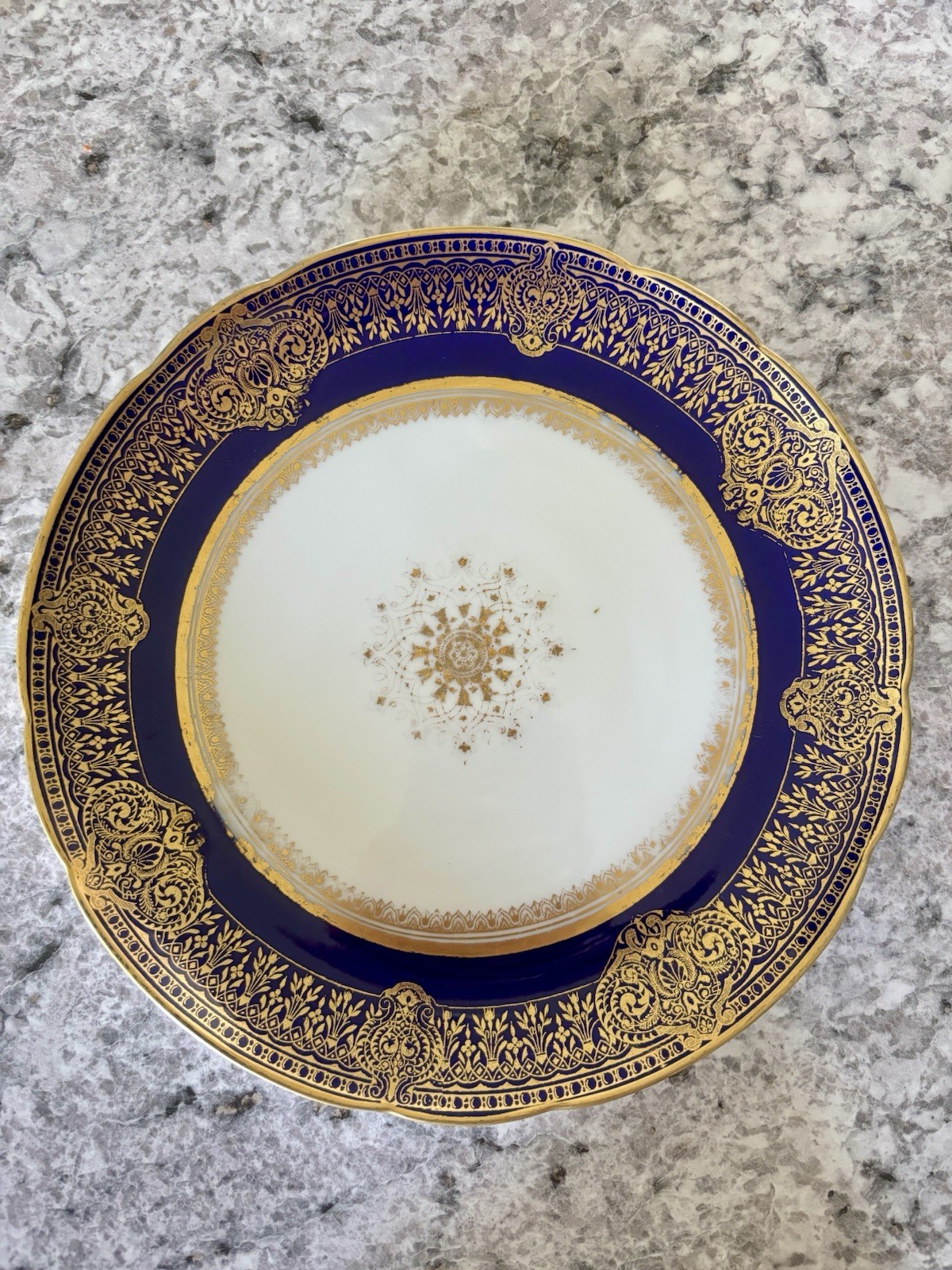 Antique Unmarked Porcelain Cabinet Plate, Cobalt Blue & Ornate Gold 9” Diameter Antique Unmarked Porcelain Cabinet Plate, Cobalt Blue & Ornate Gold 9” Diameter
