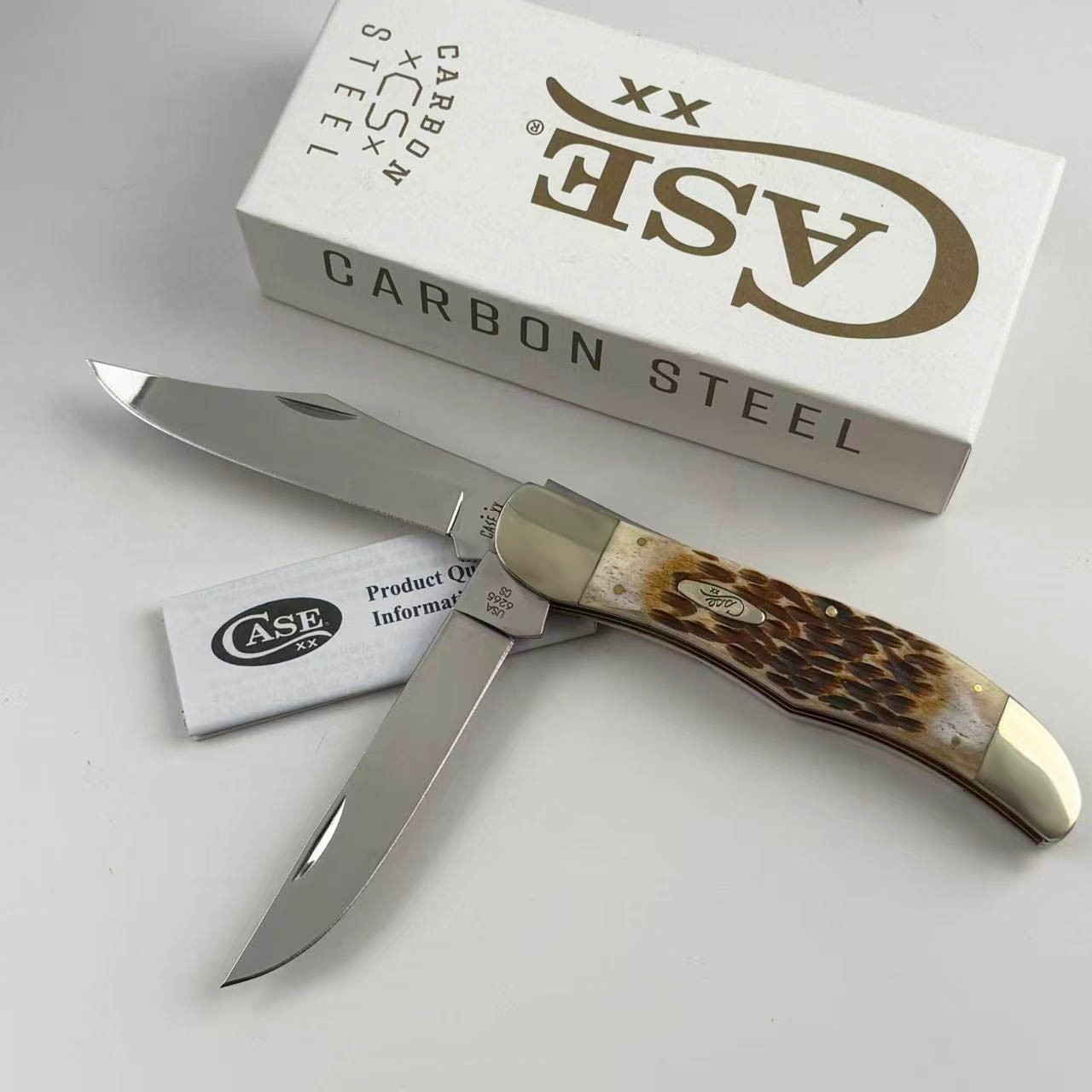 New Case xx 30093 Jigged Amber Bone Carbon Folding Hunter Knife (No Sheath )