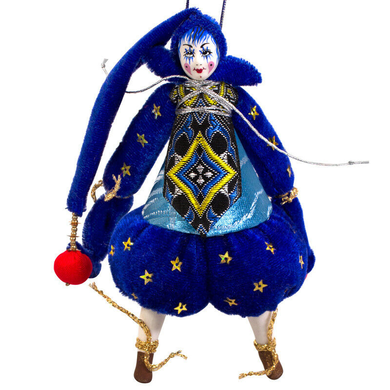 6-in Blue Starboy Clown Collectible Doll, Handmade Ornament, Commedia dell'Arte